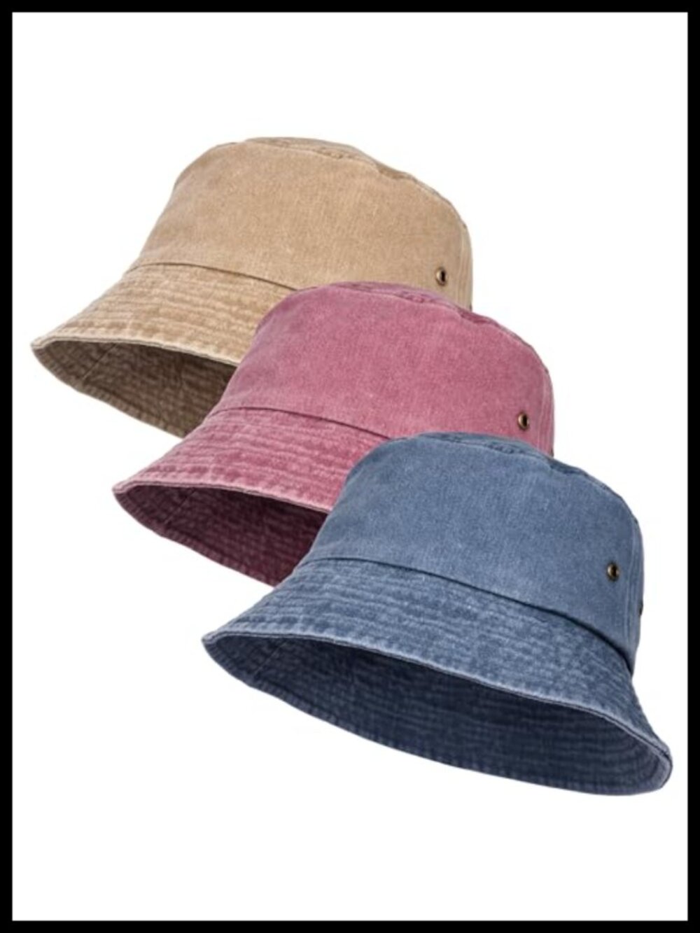 3 Pack Adjustable Cotton Bucket Hat for Outdoor Fishing Hiking